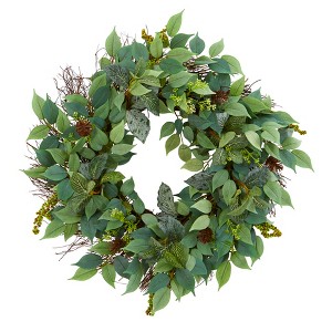 Nearly Natural 23-in Mix Royal Ruscus, Fittonia and Berries Artificial Wreath - 1 of 1