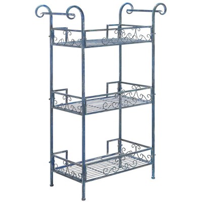 Antique Blue Victorian Inspired 3-Tier Iron Shelf