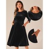 Allegra K Women's Velvet Crew Neck 3/4 Sleeve Party A Line Midi Dress - 2 of 4