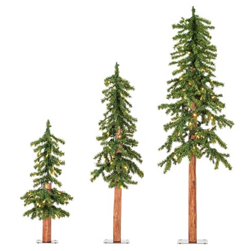 Vickerman 2' 3' 4' Natural Alpine Artificial Christmas Tree Set, Warm ...