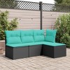 vidaXL Patio Stool with Cushion - Black PE Rattan Outdoor Ottoman -Sturdy Powder-Coated Steel Frame-Removable Blue Cushion Cover -21.7"x 21.7"x 14.6" - 3 of 4