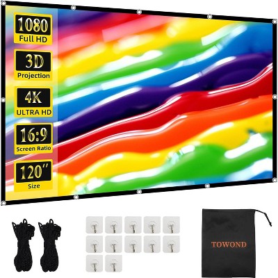 Projector Screen 120 inch, Wrinkle-Free and Foldable Projection Screen 16:9 HD 4K Portable Movies Screen for Home Theater Outdoor Indoor