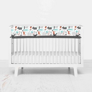 Bacati - Safari Animals Aqua/Orange/Gray Boys Cotton Long Crib Rail Guard Cover - 1 of 4