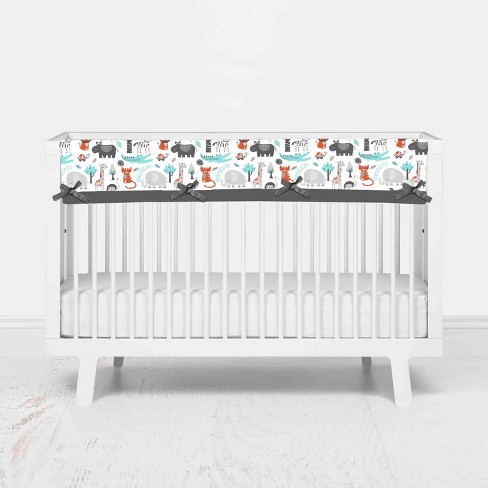 Bacati Safari Animals Aqua Orange Gray Boys Cotton Long Crib Rail Guard Cover