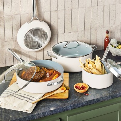 7pc Nonstick Ceramic Coated Aluminum Cookware Set Cream - Figmint™
