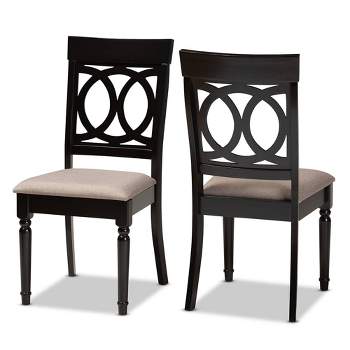 2pc Lucie Fabric Upholstered Wood Dining Chair Set Sand/Dark Brown - Baxton Studio: Espresso Finish, Polyester Upholstery