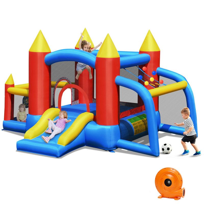 Costway Kid Inflatable Bounce House Slide Jumping Castle w/Soccer Goal Ball Pit & Blower, 1 of 11
