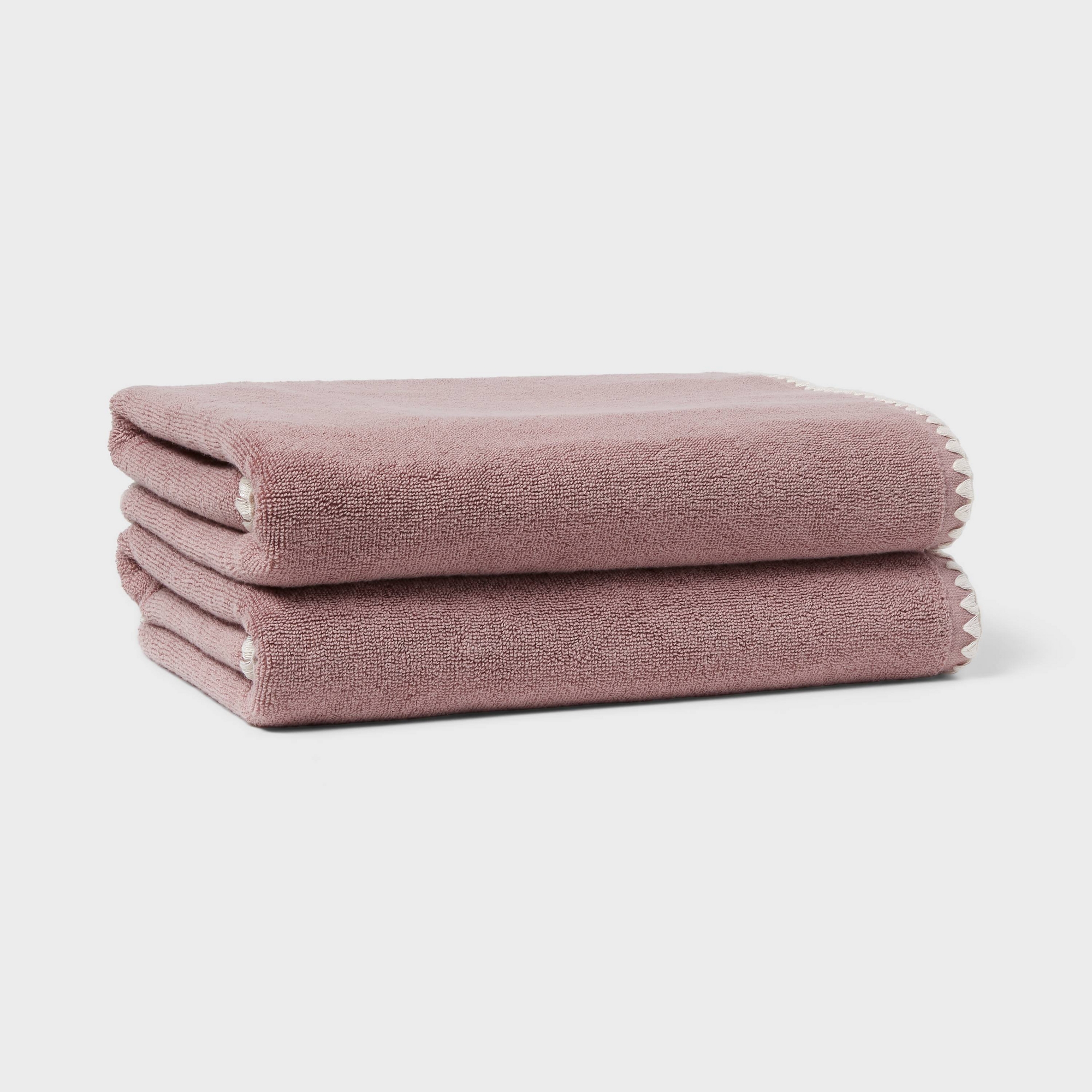 2pc Boho Border Stitch Bath Towel Mauve - Threshold™