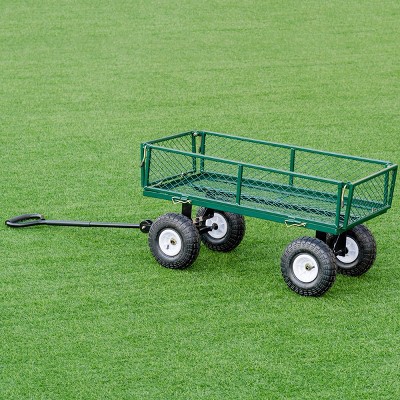 Green Heavy Duty Steel Garden Utility Cart with Rubber Wheels