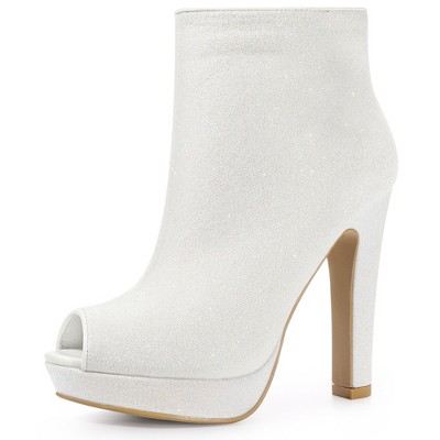 Allegra K Women's Glitter Platform Chunky Heeled Open Toe Ankle Boots