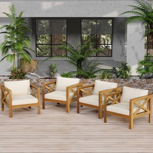Christopher Knight Home Caribbel Transitional Outdoor Acacia Wood Club Chair with Cushions (Set of 4) - 1 of 4