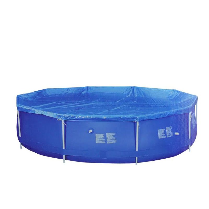 Pool Central 12.3' Durable Apertured Round Swimming Pool Cover with Rope Ties - Blue, 3 of 4