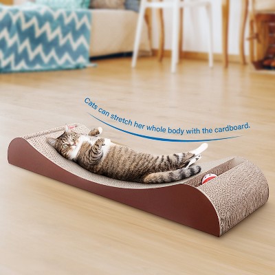 Brown Corrugated Cardboard Cat Scratcher Lounge with Toy Balls