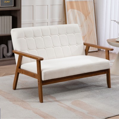 MOONMISS Mid-Century Modern Solid Loveseat Settees Upholstered Linen Loveseat,2 Seater Cushioned Couch for Small Spaces