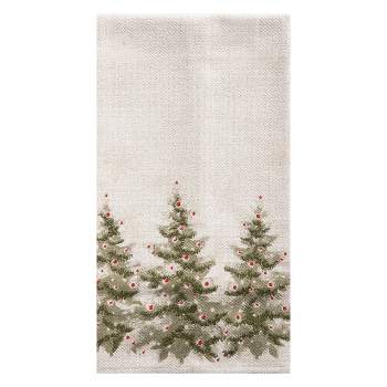 Farmhouse Christmas Kitchen Hand Towels: Most Wonderful Time Print on Flat Weave and Country Black White Check with Decorative Trees on Herringbone