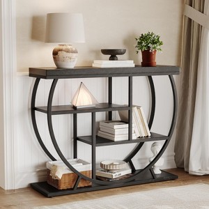 Entryway Table with Storage, Industrial 4-Tier Narrow Console Table Behind Couch with Half-Circle Base & Storage Shelves for Hallway, Foyer - 1 of 4