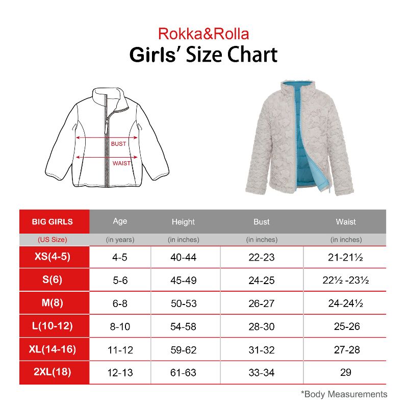 Rokka&Rolla Girls' Reversible Fleece Jacket Puffer Coat, 3 of 14