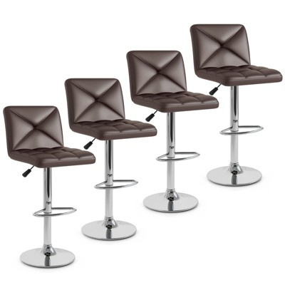 Tangkula 4 PCS Bar Stools PU Leather Swivel Bar Chairs Height Adjustable Upholstered Barstools