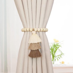 Tree City Natural Simple Handmade Wooden Beads Gradient Color Tassel Curtain Tiebacks Trim Grey - 1 of 4