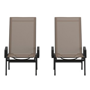 Emma and Oliver Set of 2 Textilene Adjustable 5 Position Patio Chaise Lounge with Armrests and Metal Frame - 1 of 4