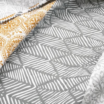 California King Yellow and Gray Cotton Reversible Quilt Set
