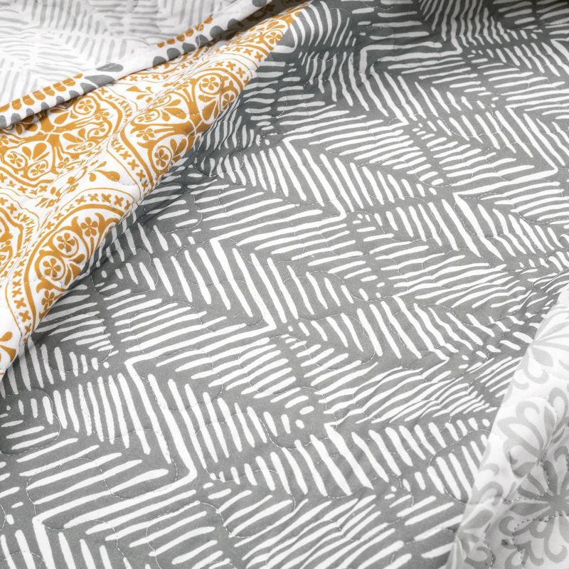 3pc Bohemian Stripe Reversible Oversized Cotton Quilt Bedding Set - Lush Décor, 4 of 9