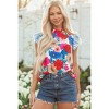 Amaryllis Women’s Ruffle Neck Striped Flutter Sleeve Floral Print Blouse Relaxed Fit Lightweight - 2 of 4