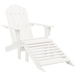 vidaXL Solid Wood Patio Chair with Ottoman, White Garden Chair, Weather-Resistant Outdoor Furniture, Easy Assembly, Vintage Design - 1 of 4