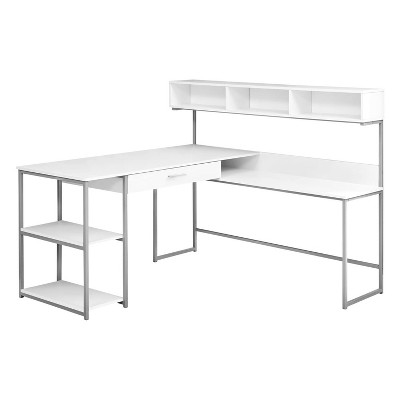 Monarch Specialties Computer Desk Home Office Corner Storage Drawers L Shape Work Laptop Metal Laminate White Grey Contemporary Modern