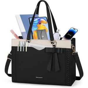 Laptop Bag for Women 15.6 Inch Work Tote Bag with Detachable Strap & Bow Professional Laptop Tote with Cup Holder - 1 of 4