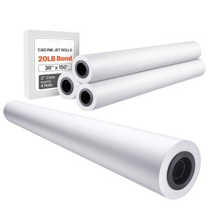 VEVOR Wide Format Paper, 36 in x 150 ft Plotter Paper, 4 Rolls CAD Bond Rolls with 2 in Core, 20 LB Bond Paper Rolls, Idea for CAD Drawings, White - 1 of 4