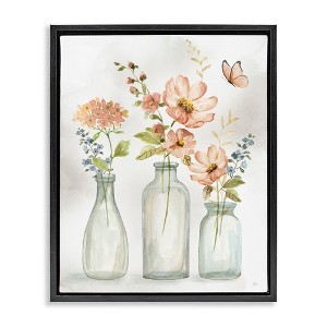 Stupell Industries Butterfly & Pink Florals Floating Frame Canvas Art - 1 of 4