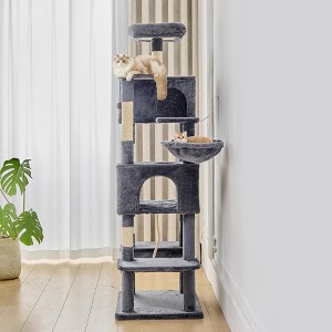 Okak Large Multi-Level Faux Fur Cat Tree Tower for Indoor,Cat Condo Climbing Frame with Perch Platforms & Toy Balls & Hammock - 1 of 4