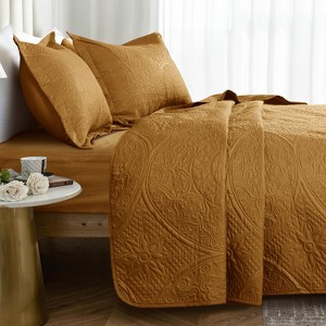 3 Piece Quilt Set Coverlet With Shams Floral Pattern Bedspread Set Bedding Set for All Seasons - Cotton Passion - 1 of 4