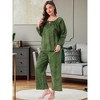 Womens Pajamas Set Long Sleeve Floral Pullover Tie Front Wide Leg 2 Piece Loungewear Large Deep Green Floral - 2 of 4