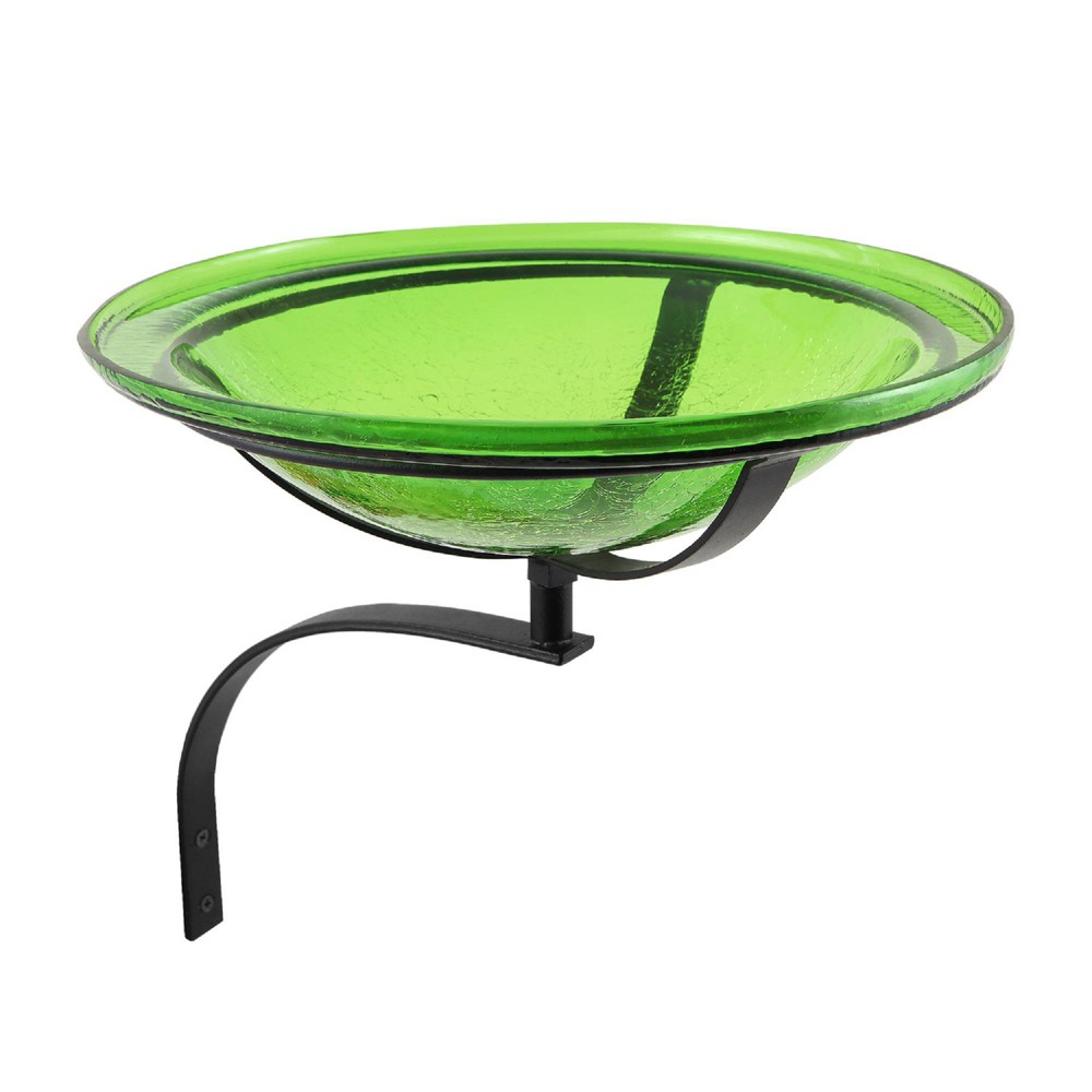 Photos - Other interior and decor 12.5" Reflective Crackle Glass Birdbath Bowl with Wall Mount Bracket Fern