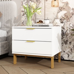 Famapy Modern Glam Black/White Nightstand with 2 Drawers & Gold Accents,Bedside Table  with Metal Legs for Bedroom,End Table - 1 of 4
