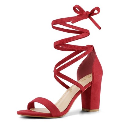 Red strappy hot sale chunky heels