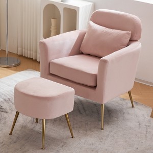 KTMBDW Accent Chair with Ottoman, Modern Chair and Footrest, Upholstered Living Room Chairs and Ottoman Set,Reading Chair for Bedroom,Side Comfy Chair - 1 of 4