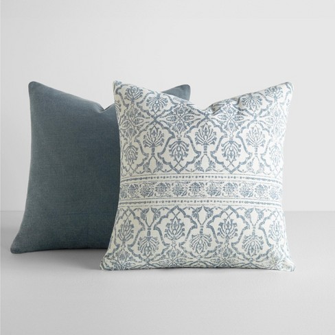 2-pack Cotton Slub Navy Distressed Floral Throw Pillows And Pillow