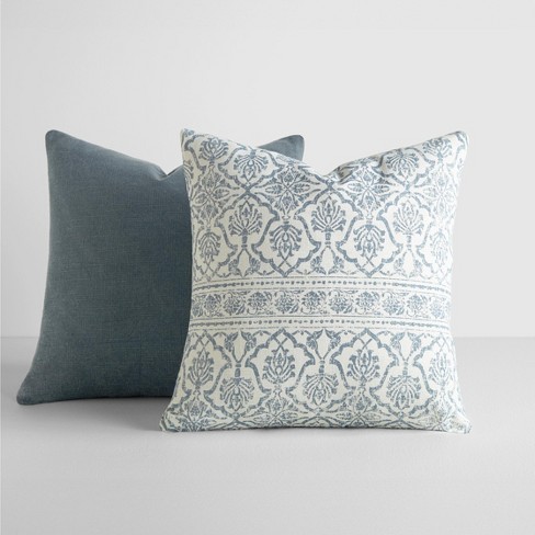 2-pack Cotton Slub Navy Distressed Floral Throw Pillows And Pillow Inserts  Set - Becky Cameron, Distressed Floral Navy : Target