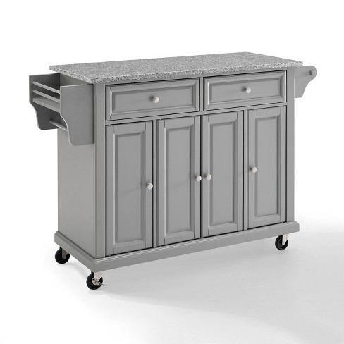 Crosley Cambridge Gray Granite Top Portable Kitchen Island in Black