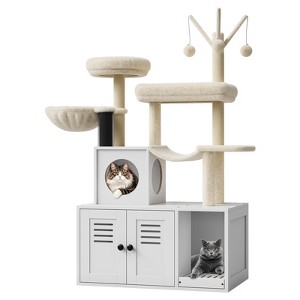 54.3-Inch Cat Tree with Litter Box Enclosure 2-in-1 Modern Cat Tower with Cat Condo - 1 of 4
