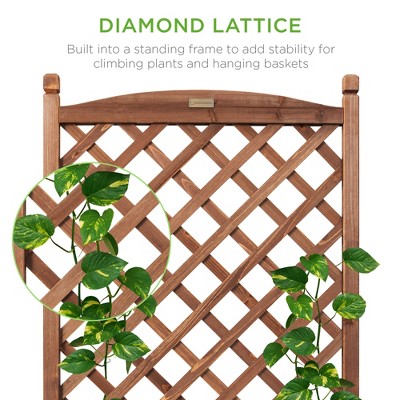 Walnut Fir Wood Mobile Planter Box with Trellis