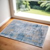 Blue Gold and Gray Abstract Power Loom Area Rug With Fringe - 2 of 4