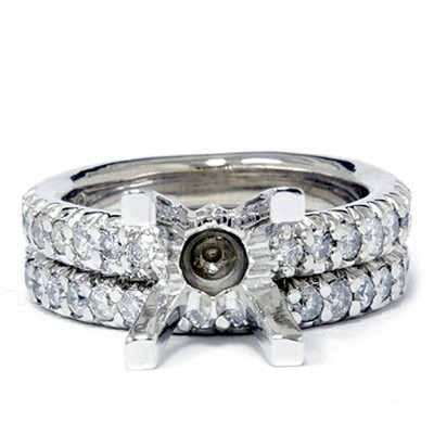 Pompeii3 1 1/2ct Pave Diamond Engagement Wedding Ring Set 14K White Gold