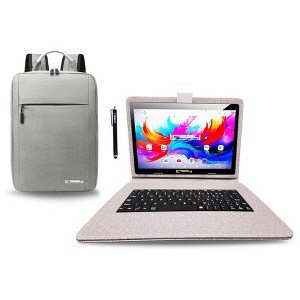 LINSAY® 10.1" Octa Core  256GB STORAGE Android 15 BUNDLE with PURPLE DESIGNER CLOTH KEYBOARD CASE and STYLISH COMPACT BACKPACK - 1 of 4