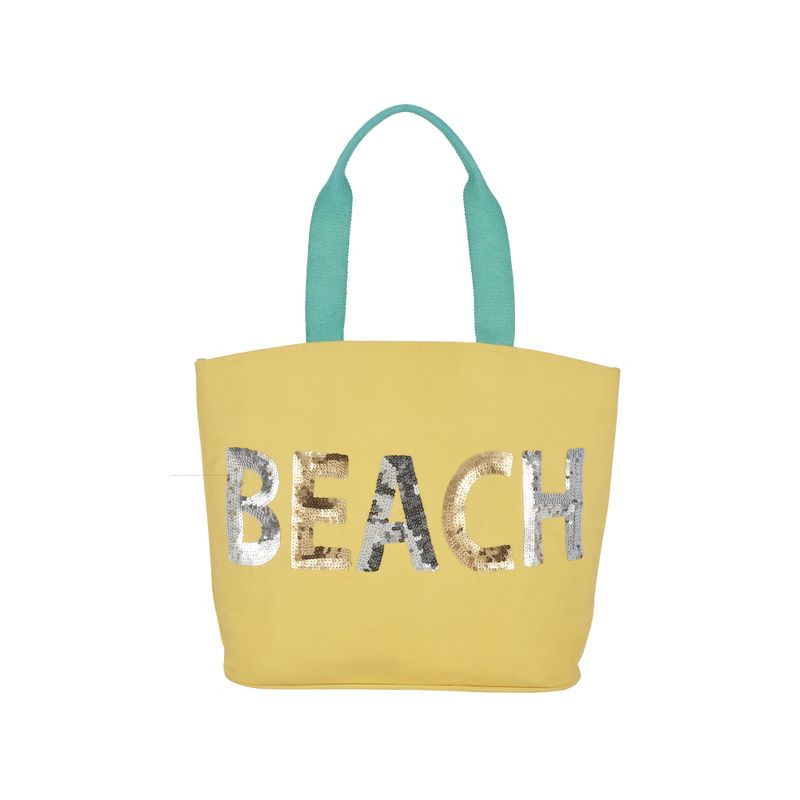Mina Victory Sequin "Beach" 22" x 15" x 6" Bag with Matching Clutch Yellow, 4 of 9