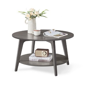 Round Coffee Table, 32''Circle Coffee Tables with 2-Tier Storage Shelf, Easy to Assemble for Living Room - 1 of 4