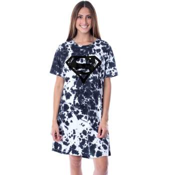 DC Comics Womens' Superman Tie-Dye Logo Nightgown Sleep Pajama Shirt Multicolored